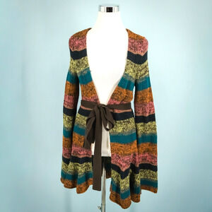 Sparrow Anthropologie Size Small S Stripe Open Belted Long Tunic Cotton Cardigan